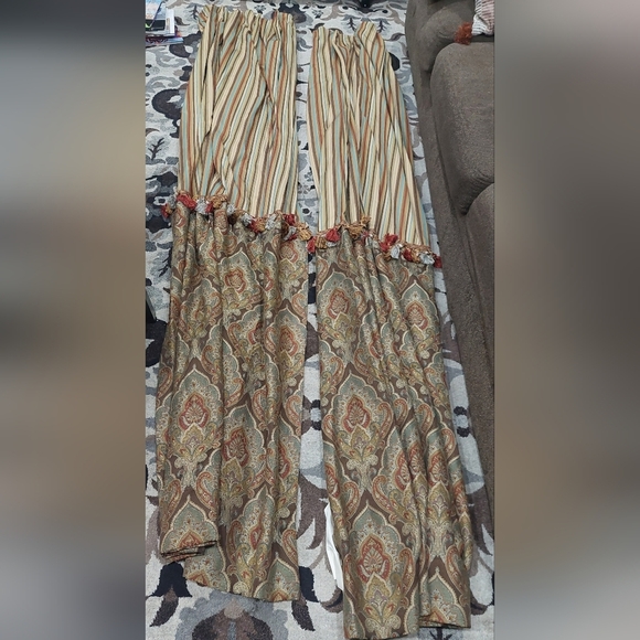 Custom Made Black-Out Lined Drapes 2 Panels 26x98 Damask Mixed Pattern Curtains - Picture 8 of 12